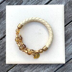 Alex and Ani – Liberty Copper Leather Wrap Bracelet Gold Tone Expands 2"- 3.5"